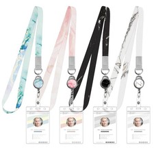 4 Pack Lanyards for Id Badges Retractable Marble Lanyard with Waterproof Id B...