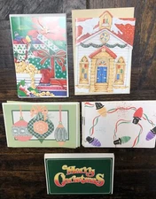 32 UNUSED Vintage 1990s Christmas Cards Decorations Balls Popcorn Garland