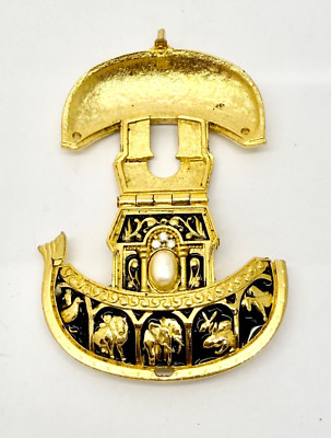 EDGAR BEREBI Limited Edition Hinged NOAH'S ARK PIN Open Close Gold Tone Brooch