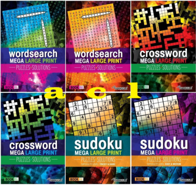 2x Wortsuche/Kreuzworträtsel/Sudoku Großdruck Aktivität Gehirn Trivia Puzzle Bücher