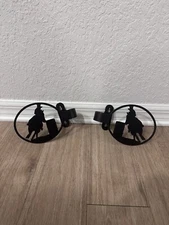 2 Rustic Bronze Metal Barrel Racer Curtain Hold  Backs