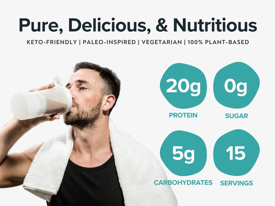 Organic Pea Protein Powder-Vegan, Vanilla, 20g Protein-Only 5 Simple Ingredients - Image 2 of 4