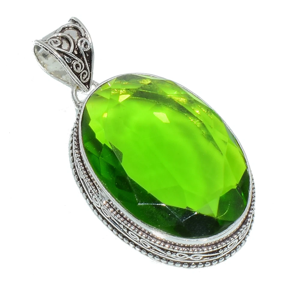 Green Peridot Gemstone Handmade 925 Sterling Silver Oval Cut Jewelry Pendant J22 - Image 2 of 4