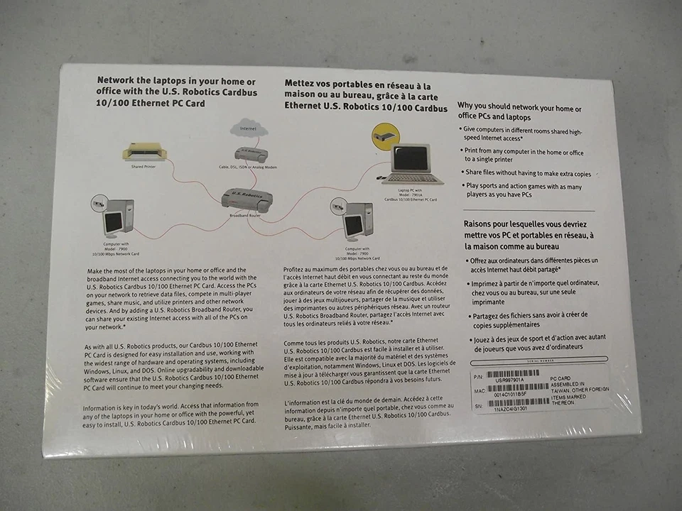 New 3com corp us robotics cardbus 10/100 ethernet pc card model 7901a - Image 2 of 2