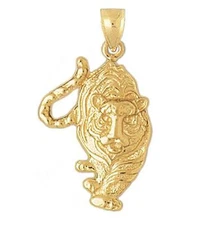 New 14k Yellow Gold Tiger Pendant