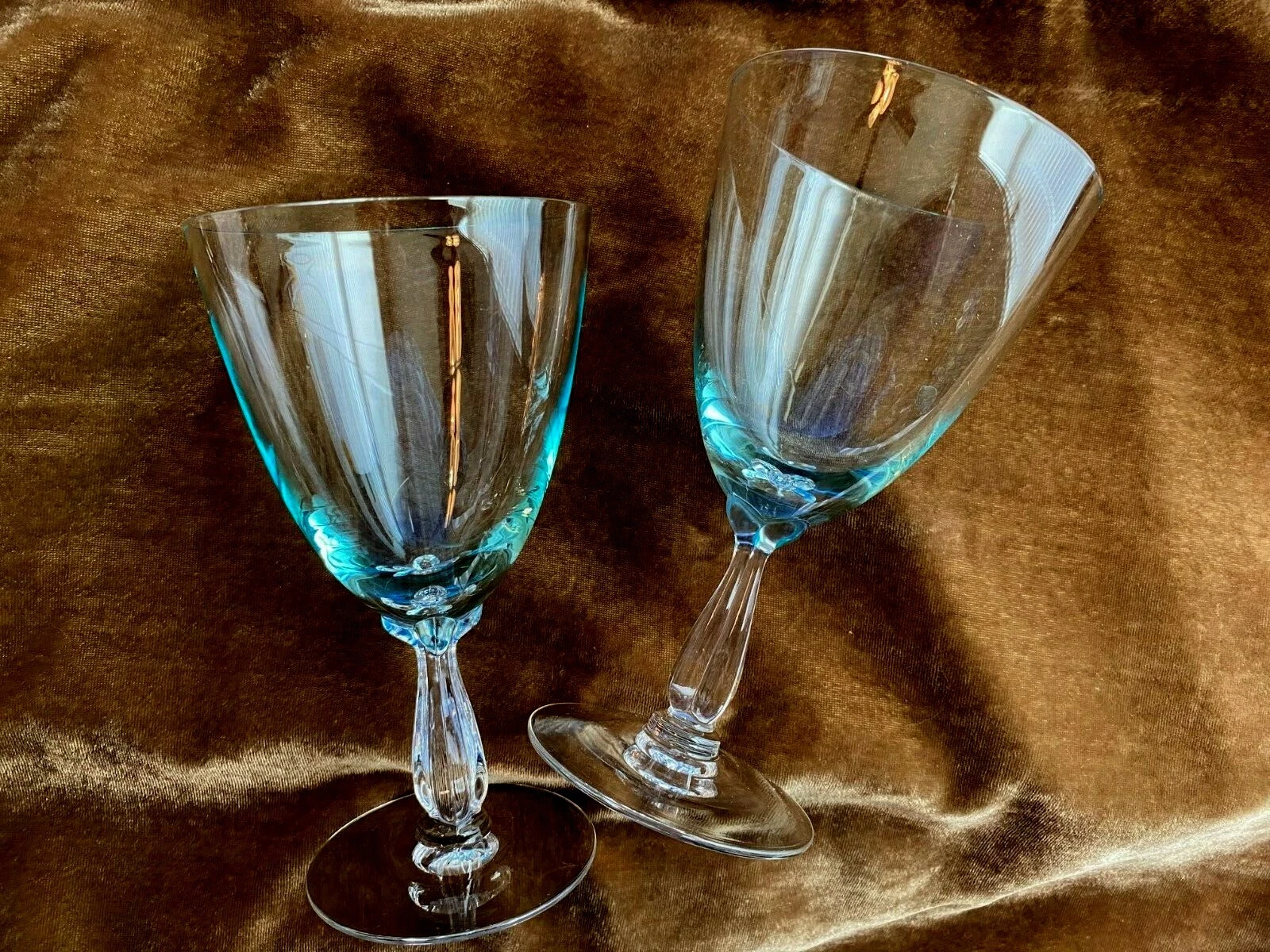 Fostoria "Rhapsody Turquoise" ~ 2 All Purpose   Water Goblets ~ Signed ~ EUC