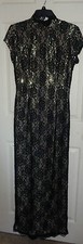 Jessica McClintock Black Lace Metallic Gold Sequin Lining Evening Gown Size 6