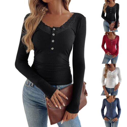 Women's Loose Casual Solid Color Lace Knitted Long Sleeved Top, Fashionable