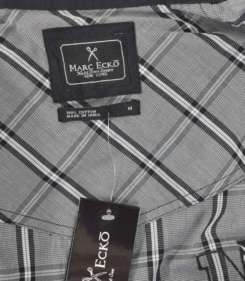 Marc Ecko Mens $68 Skull Gray Plaid Casual Button Up Shirt Medium Y2K - Image 3 of 3