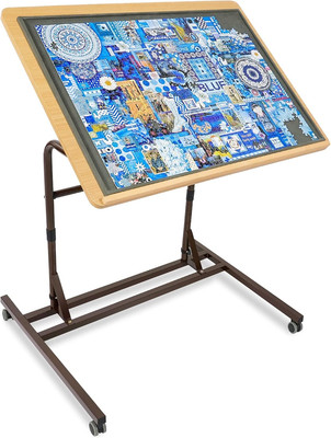 Adjustable Wooden Jigsaw Puzzle Table with Wheels, Fits 500-2000 Piece Puzzles (