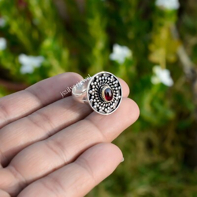 Garnet Gemstone 925 Sterling Silver Oxidized Ring For Woman