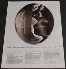 1965 Print Ad Sexy Warner's Bra Feminine Fashion Brunette Lady Beauty Smooth Art