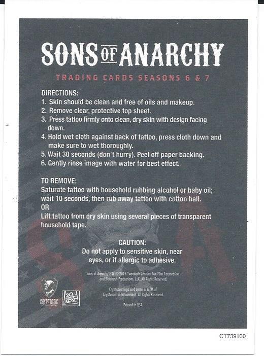 Season 6-7 Sons of Anarchy Cryptozoic Temporary Tattoos Card #TT-9