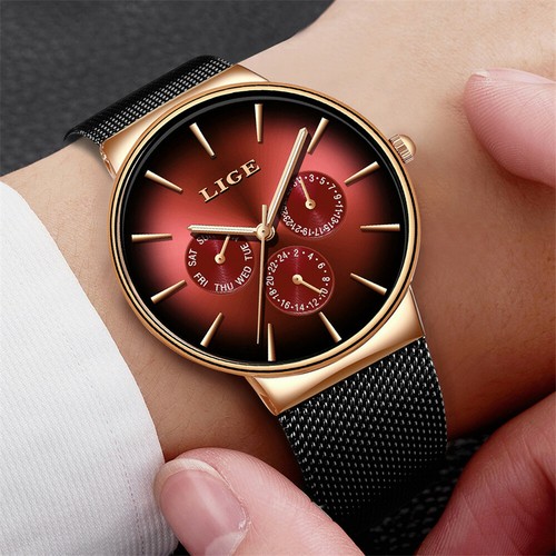 LIGE Herren Uhren Mode ultradünnes Zifferblatt männlich Business Wochentage Stahl Armbanduhr - Bild 7 von 27
