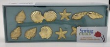 Vtg NIP Gold Shower Curtain Hooks Set of 12 Assorted Seashells Taiwan