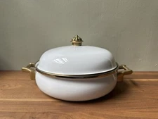 Bon Chef Vintage Style Enamel Pot Dutch Oven With Brass Handles