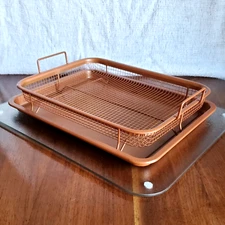 Copper Crisper By Copper Chef 2 Pc Oven Air Fryer Basket and Tray Set Non Stick