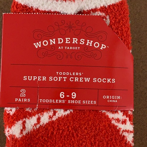 Wondershop Toddler Shoe Size 6-9 Red Holiday Super Soft Crew Socks 2 Pairs NWT - Picture 2 of 4
