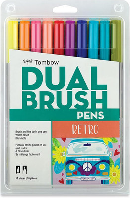 56217 Dual Brush Pen Art Markers, Retro, 10-Pack. Blendable, Brush and Fine Tip 