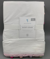 Pottery Barn Kids Girls Rainbow Pom Pom Duvet Cover White Multi Full Queen N1