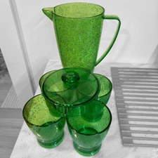 Cool Bubble Set: Pitcher, 4 Glasses + Lid, Acrylic, Great Looking, Happy Summer!