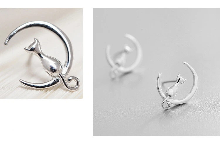 Katze Ohrstecker Sterling Silber 925 Damen Mädchen Kinder Ohrringe - Bild 3 von 4