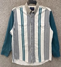 Vintage Wrangler Mens 16.5 Striped Brushpopper Long Sleeve Button Down Shirt USA