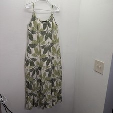 Tahari Womens XL Tiered Linen Blend Palm Print Maxi Sundress Vacation Resort
