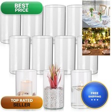 Glasseam Glass Hurricane Candle Holder Set 12, Cylinder Pillar Candle Holders