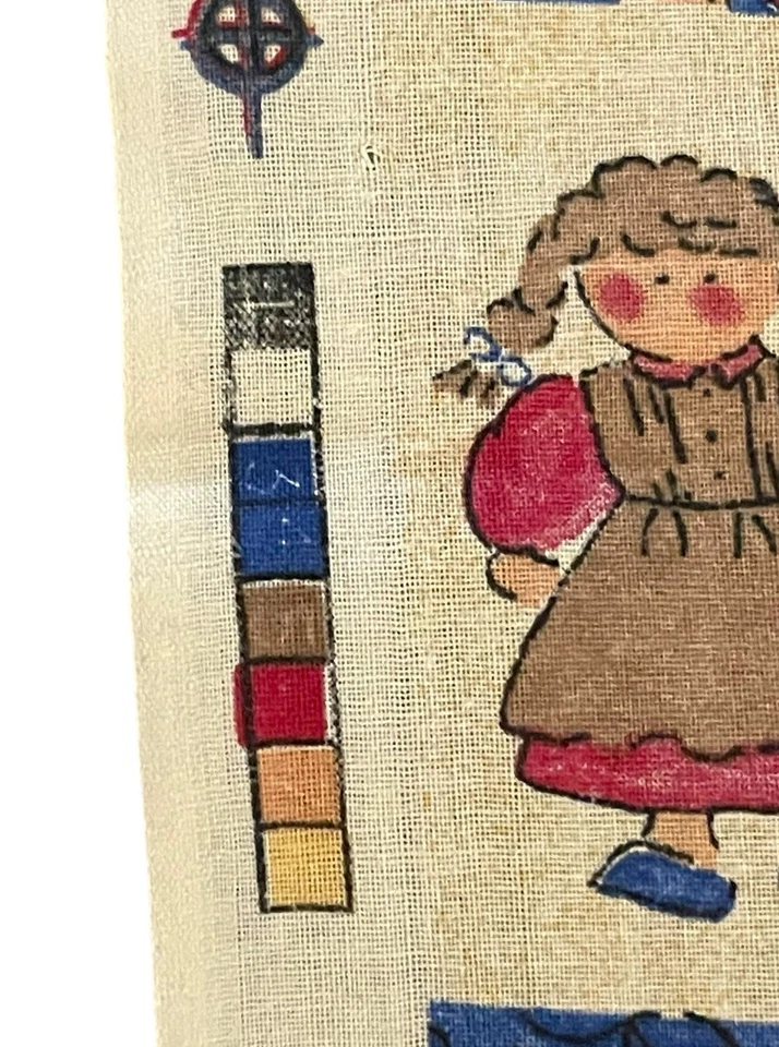 Vintage Erlanger Fabric 27x34 Patchwork Print Rag Dolls Farm Country Red Blue - Image 4 of 4