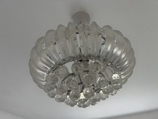 Chrome Frosted Glass Ring Ceiling Chandelier with Crystal Droplets - Flush Mount
