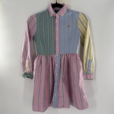 Polo Ralph Lauren Belted Cotton Striped Colorblock Shirtdress Girls Size 10
