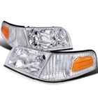 Fits 1998-2011 Ford Crown Victoria Clear Headlights+Corner Signal Lamp Pair