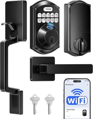 WiFi Door Lock with Keypad Entry & Fingerprint Access and Handle Set Matte Black