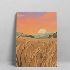Concise Wheat Field Sunset Teens Room Wall Hanging Landscape Canvas Prints