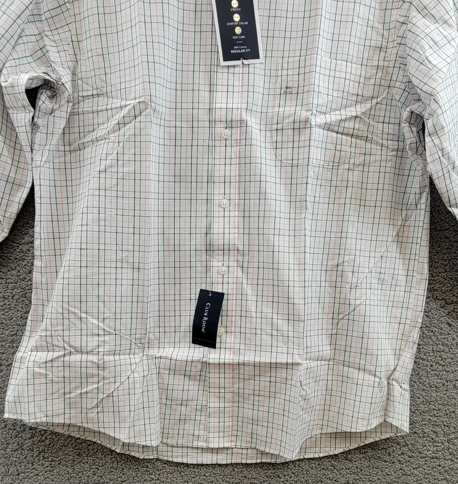 Camisa de vestir a cuadros Club Room ajuste regular Letto para hombre 16,5 34-35 verde/rosa L/S Foto 4 de 4