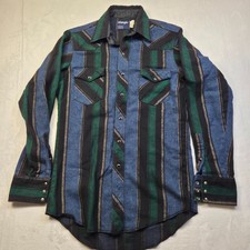 VTG Wrangler Shirt Mens 15.5x34 Western Pearl Snap X Long Tails Cowboy Thick