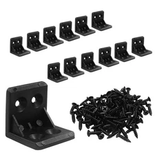 30 Pcs 1x1 inch Black Plastic Corner Brace L Bracket with Screws for Shelves