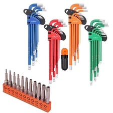 48- Hex Key Allen Wrench Torx Bit Set Ball End Long Arm SAE Metric Security Star