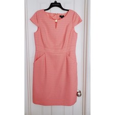 Tahari  Coral Textured Sheath Dress Cap Sleeve Keyhole Wedding Guest Classic 14