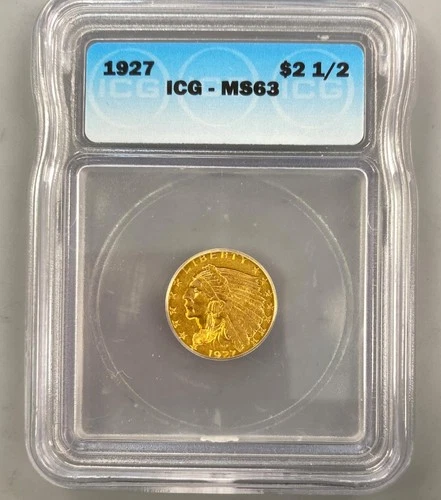 1927 US $2.50 Gold Indian Coin ICG-MS63 L24525