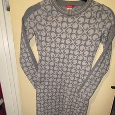 GUESS Gray Knit Sweater Dress Logo Crew Neck Long Sleeve S