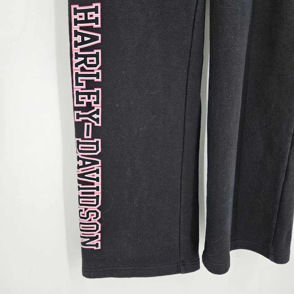 Calça de moletom Harley Davidson feminina com cadarço tamanho pequeno preta rosa câncer de mama - Imagem 3 de 4