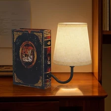 Vintage Bookshelf Lamp Rechargeable, Cordless Book Lamp with Linen Shade, Dim...
