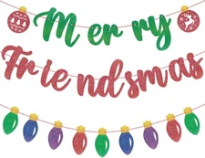 Pre-Assembled Merry Friendsmas Banners for Inside Home Red Green Colorful 