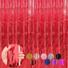 4 PCS 3.3x8.2 Ft Red Foil Fringe Curtains Streamers Tinsel Backdrop Party Decor