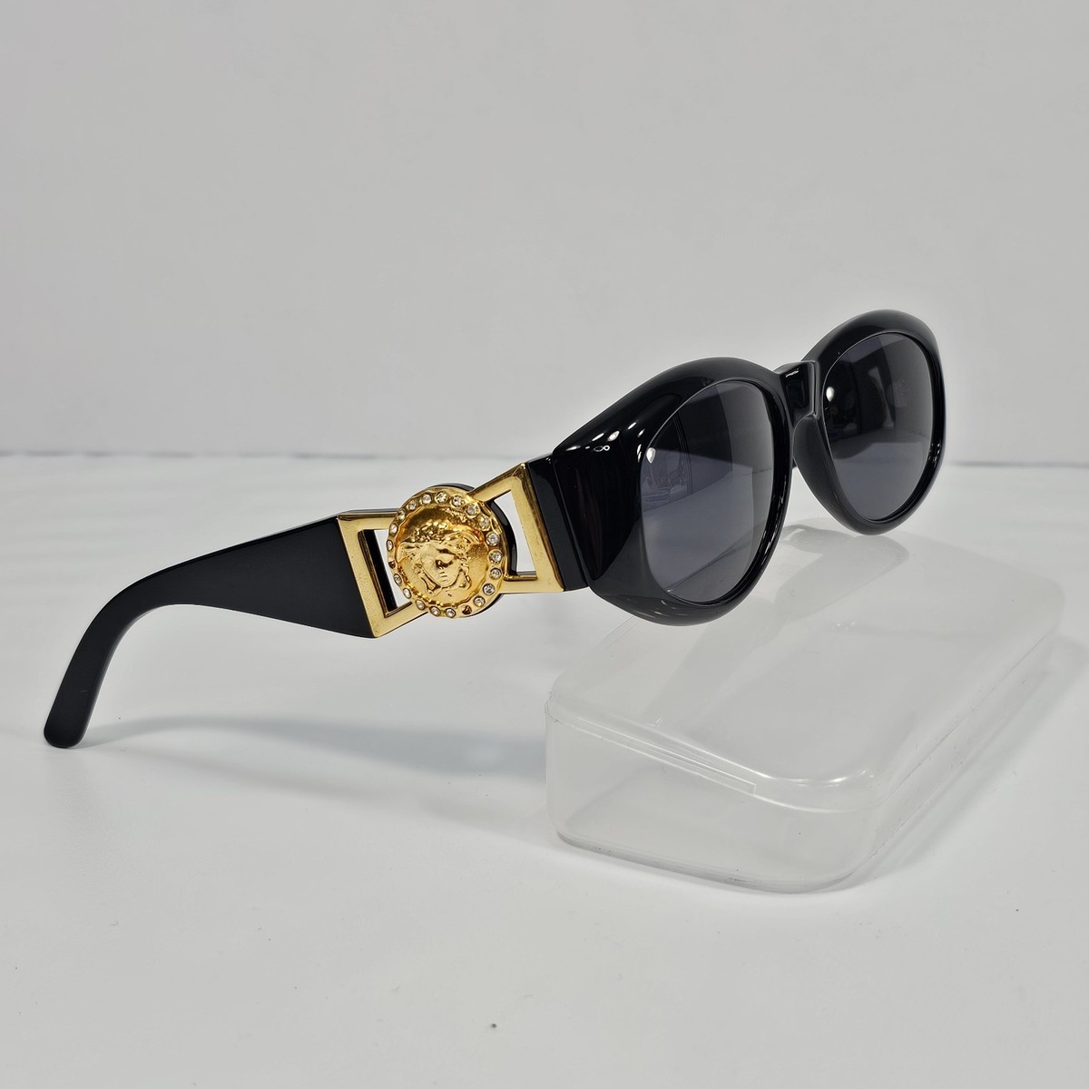 Vintage Gianni Versace 424/C Medusa Rhinestone Black Plastic