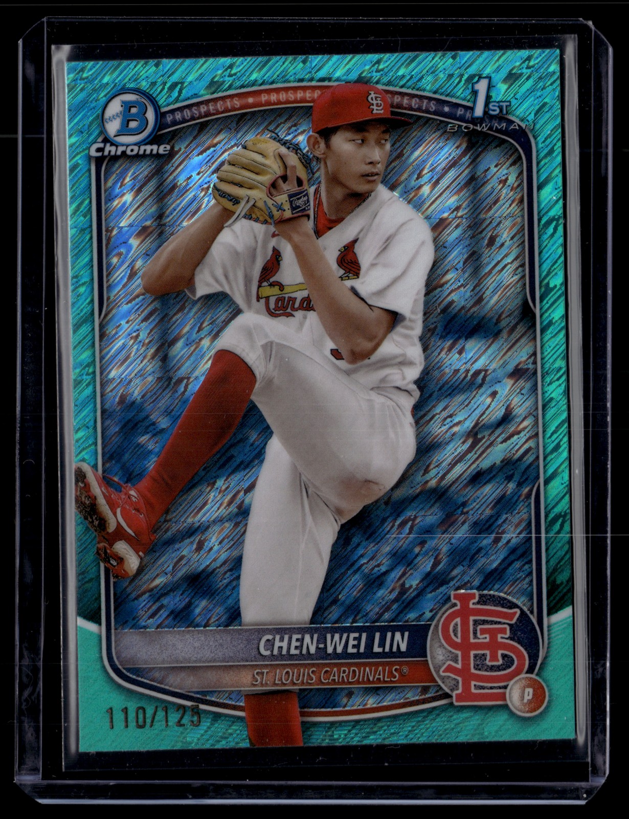 2025 Bowman #BCP-141 Chen-Wei Lin Chrome Prospects Aqua Shimmer Refractor #/125