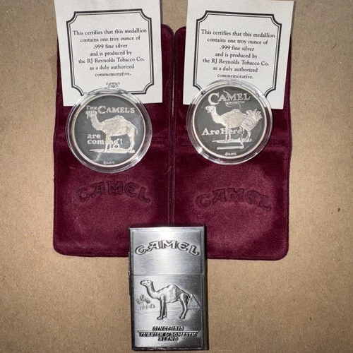 1oz .999 Fine Silver Round  1913-1993 Set of Camel Coins + Camel Zippo