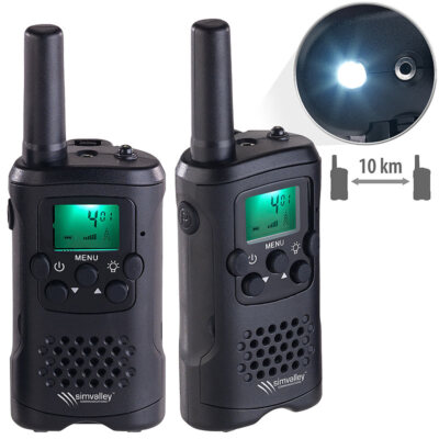 simvalley 2er-Set PMR-Funkgeräte, VOX, Taschenlampe, 8 Kanäle, USB-Ladefunktion